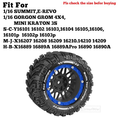RC Wheels and Tires for 1/16 Scale,RCarmubWow Plastic Rim Rubber Tires for 1/16 Summit E-Revo Gorgon Grom,Mini Kraton 3S, M-J-X16207-16210, H-B-X16889 16890,S-C-Y16101-16106 RC Truck,Black&Navy Blue - color: Black W/Navy Blue(4pcs)