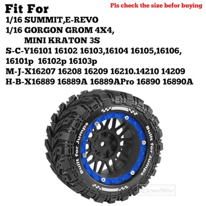 RC Wheels and Tires for 1/16 Scale,RCarmubWow Plastic Rim Rubber Tires for 1/16 Summit E-Revo Gorgon Grom,Mini Kraton 3S, M-J-X16207-16210, H-B-X16889 16890,S-C-Y16101-16106 RC Truck,Black&Navy Blue - color: Black W/Navy Blue(4pcs)