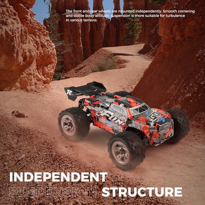 GoolRC WLtoys 184008 Brushless RC Cars for Adults, 60KM/H High Speed Remote Control Car, 4WD 1:18 Scale All Terrain Off Road Monster Truck, 2.4GHz RC Racing Car with 2 Batteries (Red) - color: Red