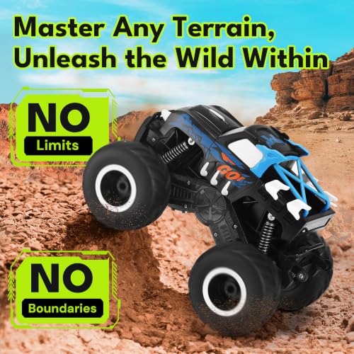 Threeking 1:16 Amphibious Monster Truck All Terrain Remote Control Car Toys | Waterproof Durable 4WD Off-Road RC Crawler Cars Pick-Up Unique Toy Gifts for Boys Girls Ages 6-12 - color: Pickup-blue