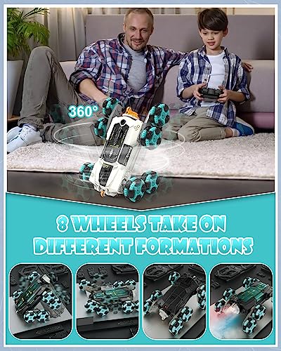 Gesture Sensing Stunt Rc Cars, 2.4Ghz 8Wd Rechargeable Racing Drift Double-Sided Car, Hand Remote Control Crawler Toy for Boys 8 9 10 11 12 Year Old, Christmas Birthday Party Present for Kids - style: Car White