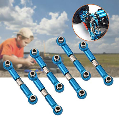 plplaaoo 6PCS Adjustable Front Rear Aluminium Alloy Servo Link Steering RC Truck Upgrade Parts Metal Steering Linkage Rods Set for RC Model Car Upgraded Parts (Blue), steering linkage rc car part