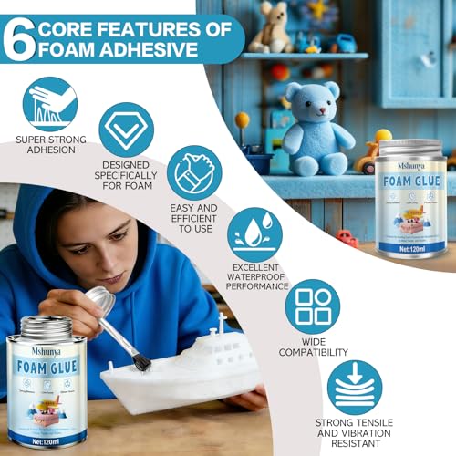 4 oz Foam Glue, Foam Glue Adhesive, Styrofoam Glue Adhesive, Super Strong Adhesion, Quick-Drying and Transparent, Specially Designed for foams Materials, Suitable for foams and Other Materials