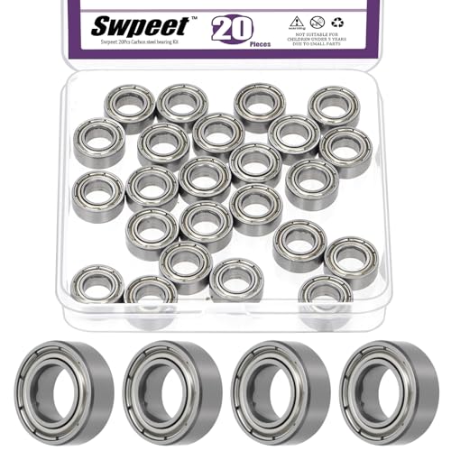 Swpeet 20Pcs 687ZZ Ball Bearings Assortment Kit, 7 x 14 x 5mm High Carbon Steel Deep Groove Bearings, Miniature Bearings, Double Shielded ﻿ - size: 687ZZ-20PCS, style: High Carbon Steel