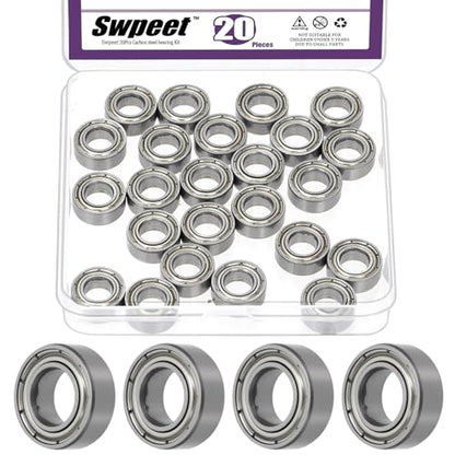 Swpeet 20Pcs 687ZZ Ball Bearings Assortment Kit, 7 x 14 x 5mm High Carbon Steel Deep Groove Bearings, Miniature Bearings, Double Shielded ﻿ - size: 687ZZ-20PCS, style: High Carbon Steel