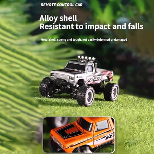 Mini 1/64 RC Off Road Truck, 2.4GHz Alloy Remote Control Car with LED Lights, 3-Speed Monster Truck, Shock Absorber Suspension, Desktop All Terrain RC Vehicle for Teens & Adults - color: Orange Blue