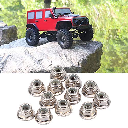 12Pcs RC Lock Nuts, 4mm RC Wheel Nuts, Metal Nonslip Wheel Lock Nut with 0.35in Bottom Diameter Replacement for TRX6 SCX10 1/10 Remote Control Model Cars, Sliver