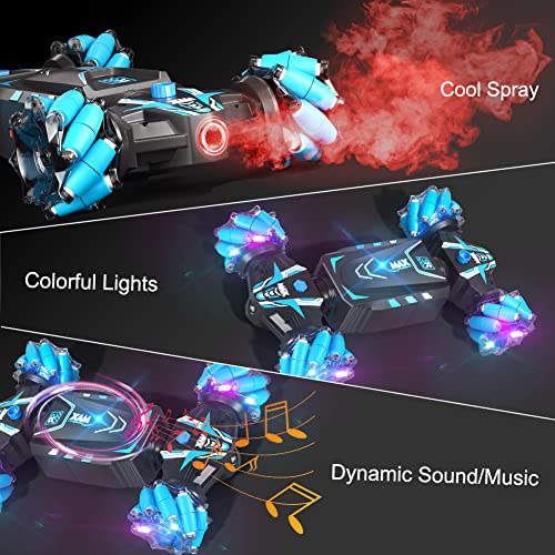 Axirata Remote Control Car Hand Controlled Gesture Sensing RC Stunt Car | RC Twist Car with Spray & Lights & Music for Kids 6-13 Year Old 4WD 2.4GHz Off-Road 360° Rotation Toy Car Gift for Boys Girls