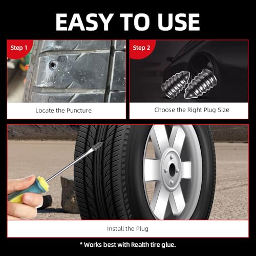 Realth 60PCS Tire Repair Rubber Nails Kit, Screw-in Flat Tire Repair Kit | Fast Self-Service Puncture Fix for Car, Motorcycle, Truck, ATV & Tractor - style: Plugs(60Pcs)