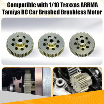64P Pinion Gear 3.175mm Shaft 7075 Aluminum Alloy Motor Gears,0.6 Metric Pitch 51 52 53T with 1/8 Hole Pinion Gear Compatible with 1/10 Arrma HPI Kyosho Losi Axial Traxxas Tamiya RC Car - size: 51 52 53T