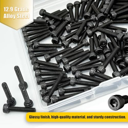 140pcs M4 x 20mm Screws, Hex Socket Head Cap Screws Bolts, 12.9 Grade Alloy Steel, Black Zinc Plated, Allen Socket Drive, Half-Threads, Machine Screws - size: M4*20mm 140pcs