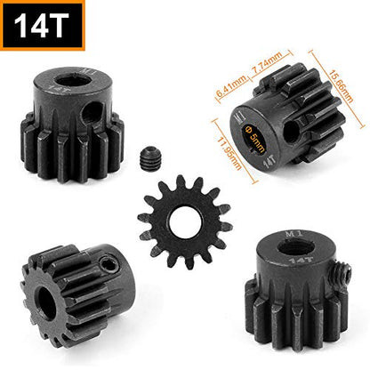 HobbyPark Metal Steel Mod 1 Pinion Gear Set 5mm Shaft Hole 13T 14T 15T 16T Motor Gears Kit for RC Car (4-Pack)