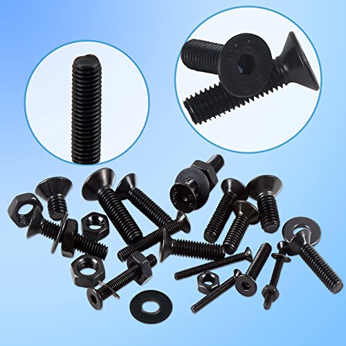 newlng M2 M3 M4 M5 Screws Assortment Kit 1065pcs Bolts and Nuts Washers Sets 10.9 Carbon Steel Metric Black Flat Head Socket Head Countersunk Head Machine Screw Bolt with Spanner for Home Industrial - size: L
