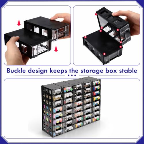 Novabright 40 Drawer Plastic Small Parts Organizer, Wall Mount Storage Cabinet with Clear Drawers and Blank Labels, Heavy Duty Tool Organizer for Hardware Crafts Beads Building Bricks, Black