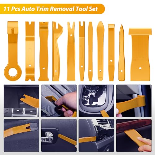 GOOACC 200Pcs Trim Removal Tool, Auto Push Pin Bumper Retainer Clip Set Fastener Terminal Remover Tool Adhesive Cable Clips Round Handle Crowbar Kit Car Panel Radio Removal Auto Clip Pliers, Yellow - color: 200Pcs Clips Removal Kit Yellow