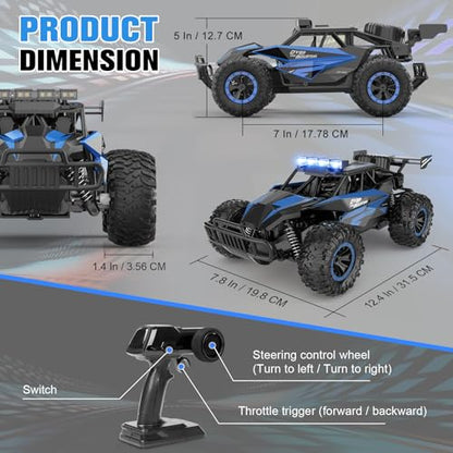 kolegend Remote Control Car 2.4GZh High Speed 25km/h RC Monster Trucks 50+min with LED Headlight and Rechargeable Battery for Boys Girls Kids - color: Blue