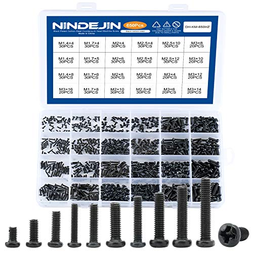 NINDEJIN 650 pcs M1.4 M1.7 M2 M2.5 M3 Round Pan Head Laptop Mini Screw Kit | Carbon Steel, Laptop Computer Screw, for Repairing Most Computers, for Sports Equipment; Lawnmowers; Blowers, Mini Screw Set - style: Pan Head