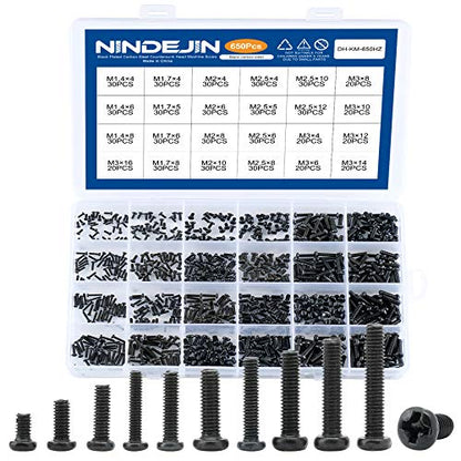 NINDEJIN 650 pcs M1.4 M1.7 M2 M2.5 M3 Round Pan Head Laptop Mini Screw Kit | Carbon Steel, Laptop Computer Screw, for Repairing Most Computers, for Sports Equipment; Lawnmowers; Blowers, Mini Screw Set - style: Pan Head