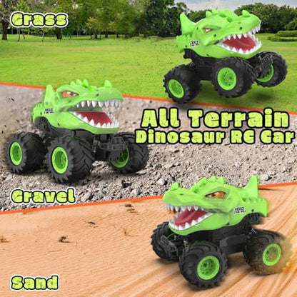 Dinosaur Remote Control Car, 2.4GHz Monster Truck Toys Rechargeable RC Cars 1:24 Scale RC Truck with LED Light Movable Mouth, Dinosaur Cars Toys for Kids Boys 6-8 8-12 Birthday Gift, Green - color: Green