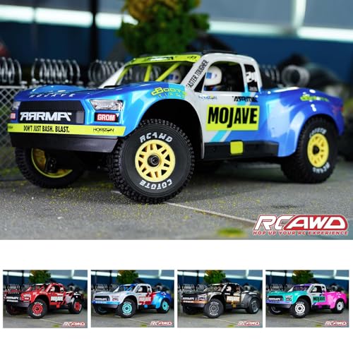 RCAWD Mojave Grom & 1/16 Slash 4X4 Pre-Glued Wheel Tire Set, Balance Grip & Durability Nylon Rubber 12mm Hex Adapter 4mm for Traxxas & ARRMA Upgrades Part All Terrain Adaptation 4pcs Yellow - color: Yellow