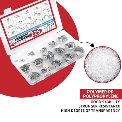 225Pcs External Retaining Rings Snap Rings Assortment Kit, 304 Stainless Steel External C-Clip Set, 15 Sizes Circlip Snap Rings M3 - M25 - size: 225pcs C-clip stainless steels