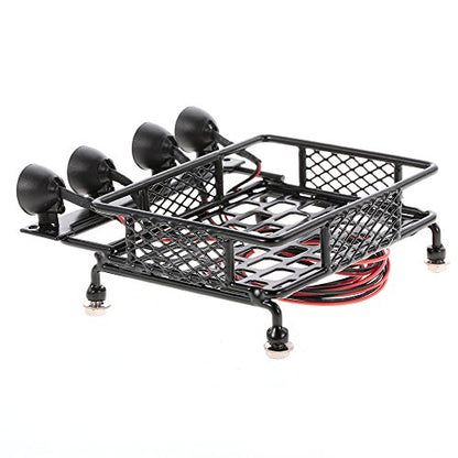 mewmewcat Roof Rack Luggage Carrier with Light Bar for 1/10 RC Crawler Axial SCX10 D90 110 TRAX4 HSP RC Car Parts