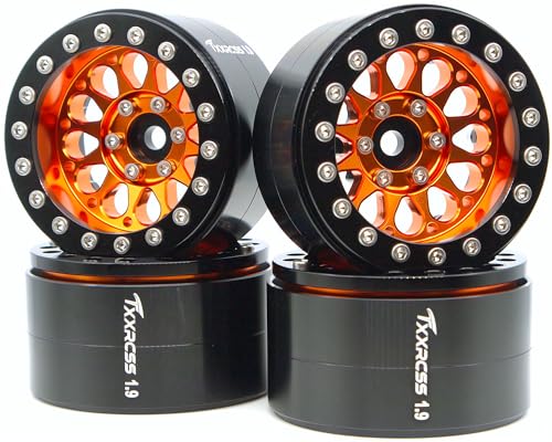 RC 1.9 Inch Beadlock Wheels Negative Offsets 8mm Rims Hex 12mm Aluminum Wheel for TRX4 TRX6 SCX10 Gen8 1/10 RC Crawler Remote Control Car Upgrades Accessories 4PCS (Orange Black) - color: Orange Black