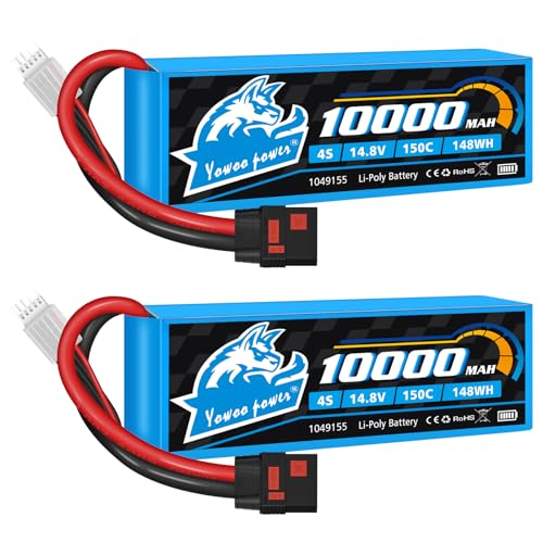 Yowoo 2 Pack 4S 14.8V 10000mAh 150C Graphene LiPo Battery QS8 | With metal plates for durability. Fits Xmaxx RC cars, trucks, tanks and other racing hobby models