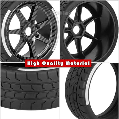 RC Highway Tires Wheel for 1/7 Infraction 6S BLX/Limitless,1/8 Typhon 6s BLX,7 Spokes Wheel Rim & Rubber Highway Tires RC Drift Tires,Black Carbon Surface (New) - color: (Black)carbon Surface - (4pcs Highway Tires)