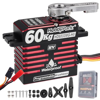 HobbyPark Direct Powered Waterproof High Torque RC Steering Servo 828oz-in 60kg Standard Servo Brushless Motor All Metal Gears High Speed HV 8.4-16.8V 180° for RC Car Crawler Truck Buggy Short Course