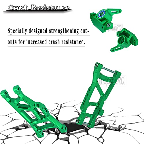 Front Rear Assembled Full Metal Shocks Upgrades Part for 1/10 Rustler/Stampede VXL 2WD,Alloy Suspension A Arm,Aluminum Caster Block & Steering Blocks & Rear Stub Axle Carriers,Green - color: Green(Shock-arm-set3)