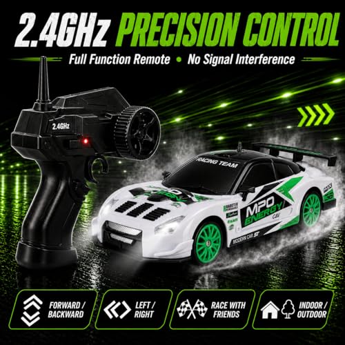 Liberty Imports RC Drift Car 1/24 2.4GHz 4WD Remote Control Sport Racing On-Road Vehicle with LED Light, Batteries and Drift Tires (Style 2) - style: White