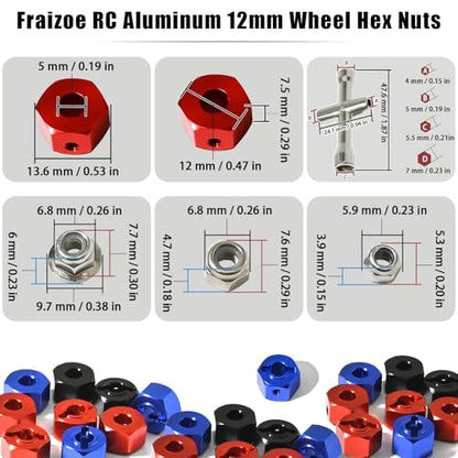 Aluminum 12mm Hex Wheel Hub 4Pcs w/Axle Pin M4 Flange Lock Nut Standard M3 M4 Nut, 7mm Thickness Wheel Drive Adapter Upgrades Parts for 1/16 TRAXXAS MINI MAXX 4WD RTR RC Car(Red) - color: Red