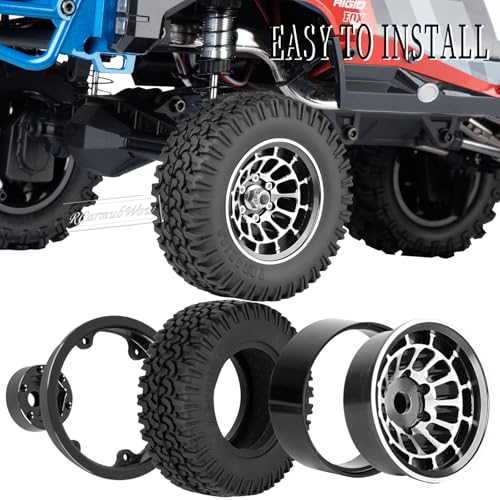 1.55 Inch Aluminum Alloy Beadlock Wheel and Tires for Tamiya AX90069 D90 TF2 CC01 CC02 1/10 RC Crawler Car,1.55 Beadlock Tires RC Rims,Soft Rubber All Terrain Tyre Metal Rims,Black - color: Black(4pcs)