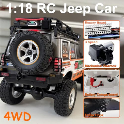YUCT JXC LR1801 1/18 Scale RC Crawler | 2.4GHz All Terrain Off Road Remote Control Car 4WD for Adults (Green) - color: Green