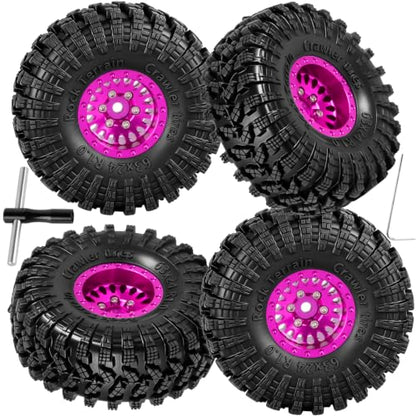 1.0" Metal Beadlock Wheel Rims Rubber Crawler Tires, Alloy Wheel Hub Off Road Rubber Soft Tire Replacement Accessories for 1/18 TRX4M 1/24 SCX24 FCX24 Mini RC Crawler Car Hop Up Parts,Style 3 - style: style3(4pcs)