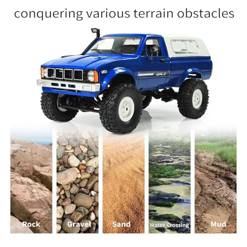 RC Truck 1/16 RC Rock Crawler, WPL C24 4x4 RC Pickup Truck, 2.4GHz Remote Control Car, All Terrain Off Road RC Climbing Car with Headlights and 2 Batteries for Adults (Blue) - color: Blue