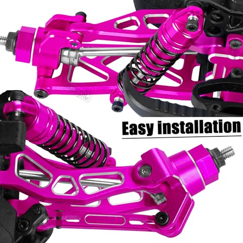 RC Alloy Front Rear Suspension A Arms Upgrades Part for 1/18 Granite Grom Mega 380 Brushed 4x4 Monster Truck RTR, Aluminum Front Rear A Arms Hops Up,Pink(8PCS)