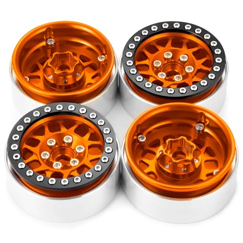 4PCS Metal 1.9 Inch Beadlock Wheels RC Wheel Rim Set, Orange+Black | Wheel Hub, For 1/10 RC Crawler TRX4 TRX6 Axial SCX10 I II III 90046 AXI03007 D90, 12mm Hex - color: Orange+black