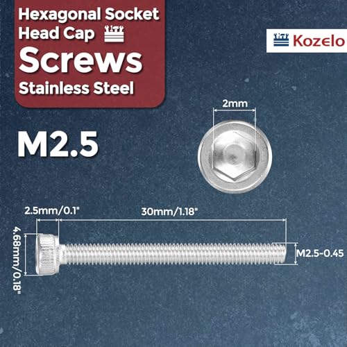 30pcs Socket Head Cap Screws - [M2.5-0.45 x 30mm] 304 Stainless Steel Allen Socket Drive for Electrical Motor 3D Printing Fan Engine Replacement Use, Silver - size: M2.5-0.45x30mm