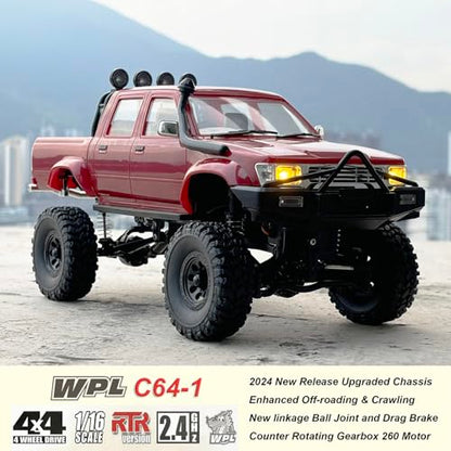 HLSFWDRIVE RC Rock Crawler 4x4 WPL C64-1 Remote Control Truck Off Road | 1/16 Scale RC Crawler RTR All Terrain 260 Motor 2.4GHz Full Proportional Upgraded Chassis Hobby Car for Adult