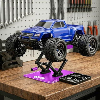 RC Stand Lift Lower with 3-Slot Screw Tray for 1/8 1/10 1/12 Scale, Purple | Aluminum RC Car Work Stand Repair Tool Set for RC Cars Crawler Truck Traxxas TRX4 Axial SCX10 Upgrade - color: Purple, With 3-slot Screw Tray