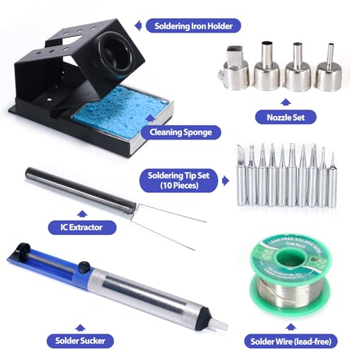 YIHUA 8786D I 2 in 1 Hot Air Rework and Soldering Iron Station with 10 Solder Iron Tips, 4 Hot Air Nozzles, °F /°C, Cool/Hot Air Conversion and Sleep Function
