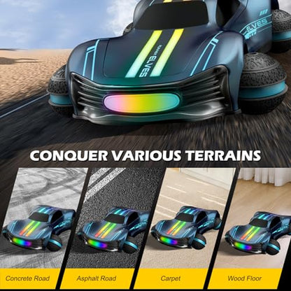 1:16 Scale RC Drift Car, 4WD Drift Stunt Car Round Wheel Concept Vehicle with All Terrain Tires, LED Lights, Christmas Birthday Gifts for Teen Adults - color: Gray, size: 1 Battery