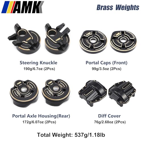 AMK SCX10 III Brass Kit 1.18lb Diff Cover Front Rear Axle Housing Portal Steering Knuckle Caps for 1/10 RC Crawler Axial SCX10 Upgrades AR45P