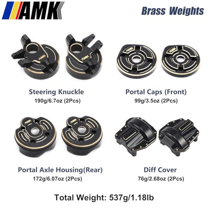 AMK SCX10 III Brass Kit 1.18lb Diff Cover Front Rear Axle Housing Portal Steering Knuckle Caps for 1/10 RC Crawler Axial SCX10 Upgrades AR45P