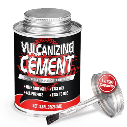 Chemical Vulcanizing Cement – Fast Dry Rubber Cement, All Purpose Tire Repair Glue, Tire Patch Kit with Brush – 8.5 FL.Oz for Car, Motorcycle, Bike (Rubber)