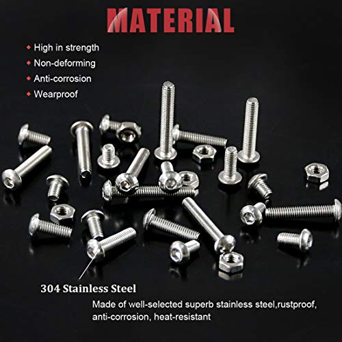 Hilitchi 180-Piece [M4] Stainless Steel Hex Socket Button Head Cap Bolts Screws Nuts Assortment Kit (M4) - color: M4