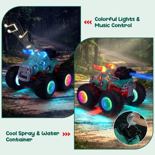 Remote Control Monster Truck Toys - 1000mAh Battery RC Stunt Car | 2.4GHz Remote Control, Flat & Upright 360° Spins, Trucks for Kids Ages 4-12, Birthday & Holiday Gifts for Boys & Girls - color: Green