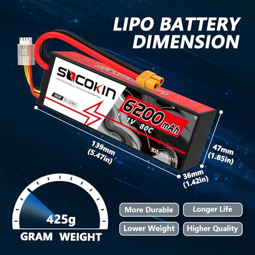 3S 6200mAh Lipo Battery 11.1V 80C Lipo Battery with XT60 Connector for RC Car Truck Boat Heli Airplane